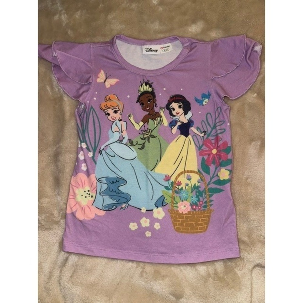 Disney Princess PatPat Purple Flutter Sleeve Graphic T-Shirt Kids 4-5Y Tiana (D)